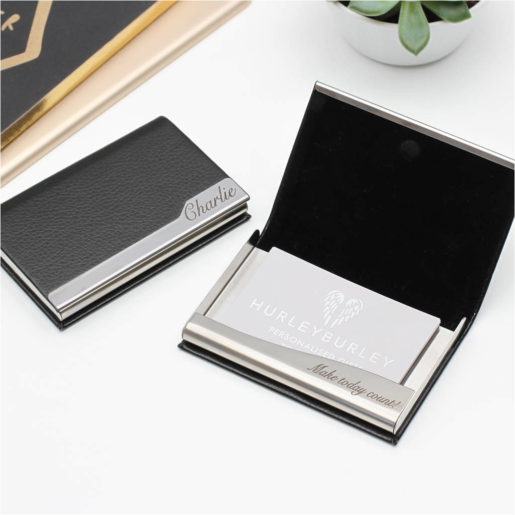 Modern Desk Business Card Holder Personalised Leather Business Card Holder