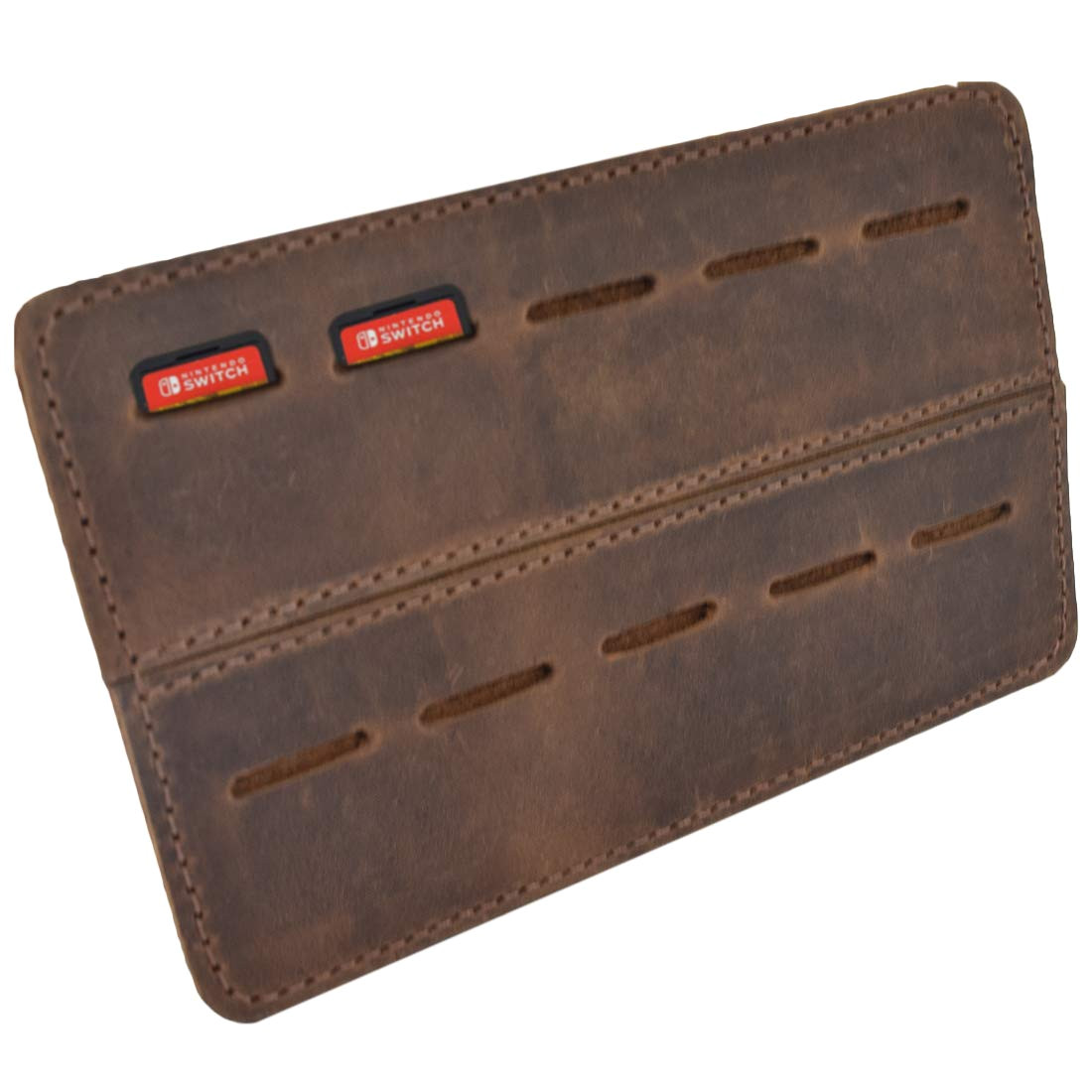 Over the Door Christmas Card Holder Metal Leather Switch Game Card Holder Traveler Case Up to 10 Game Slots Handmade by Hide Drink Bourbon Brown