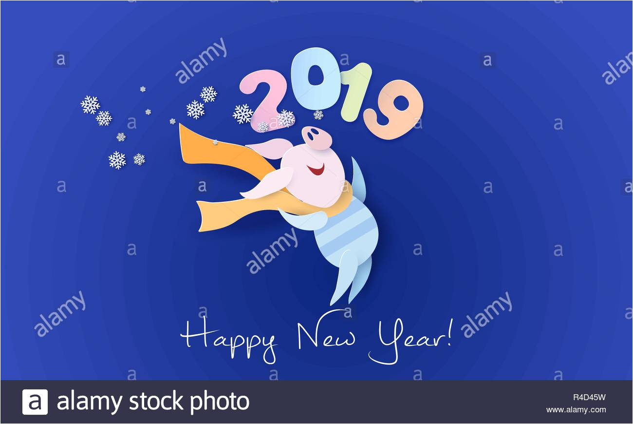 color paper cut design and craft winter landscape with pig with digits winter holidays and christmas design vector illustration happy new year 2019 card r4d45w jpg