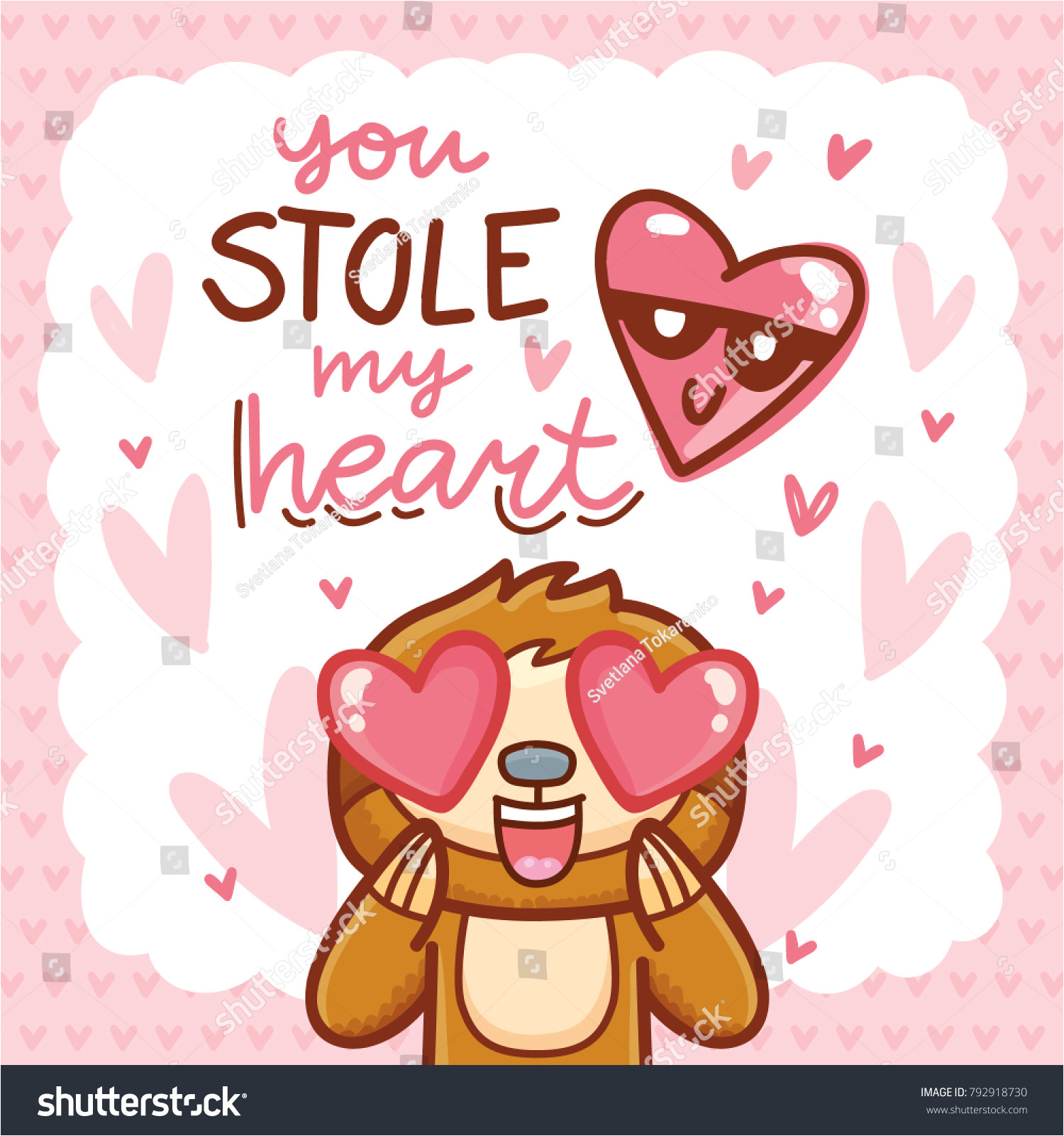 stock vector cute sloth character with hearts in eyes admiring madly in love with lettering calligraphy text 792918730 jpg