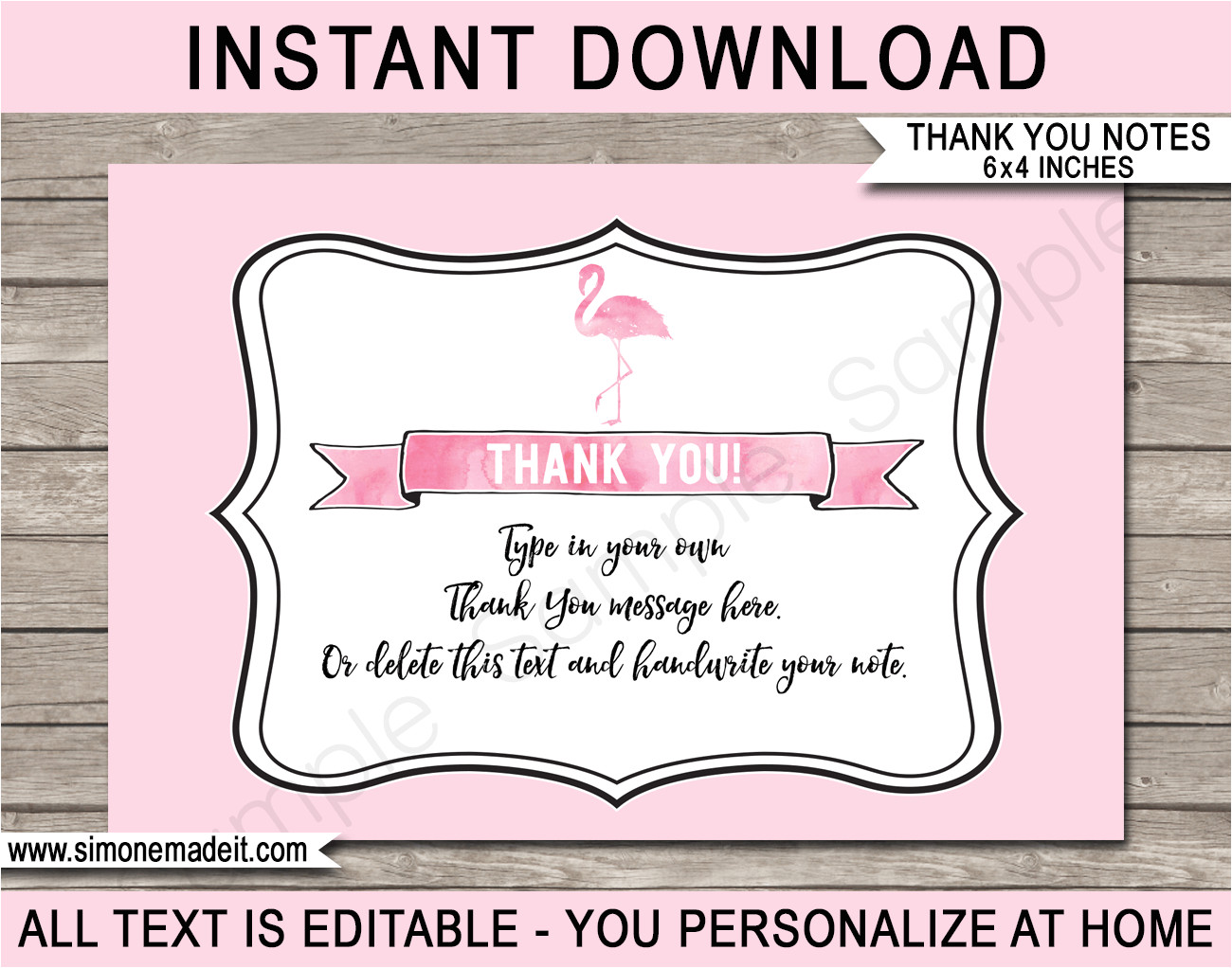 flamingo party thank you notes printable template png