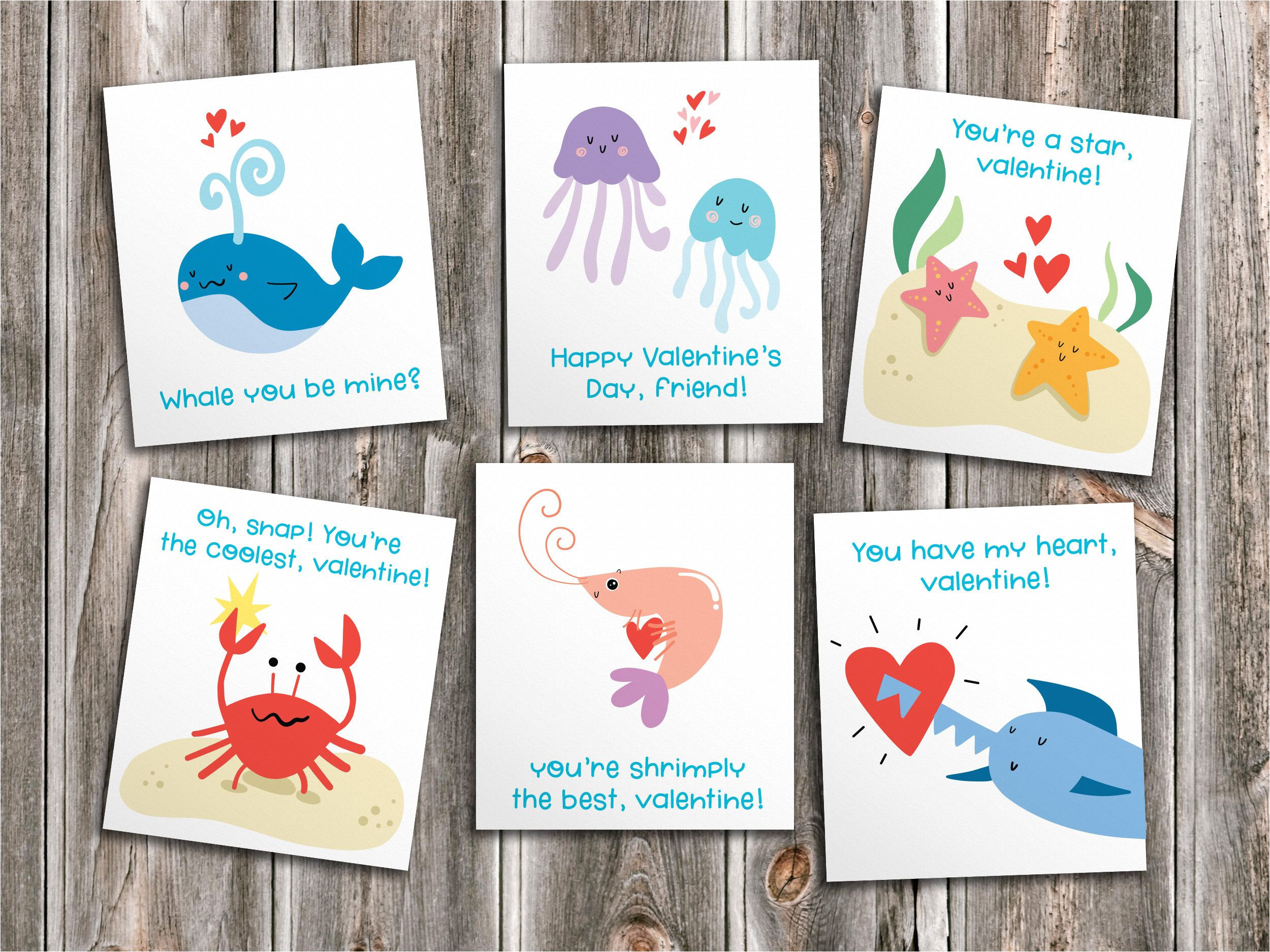 Valentine Card Ideas for toddlers Ocean Friends Printable Cutout Valentines for Kids
