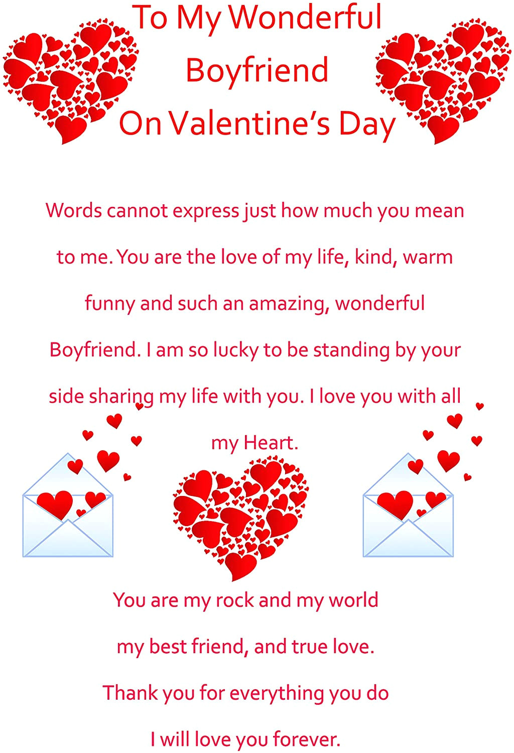 Valentine S Card for Your Crush to My Wonderful Boyfriend Valentine Card