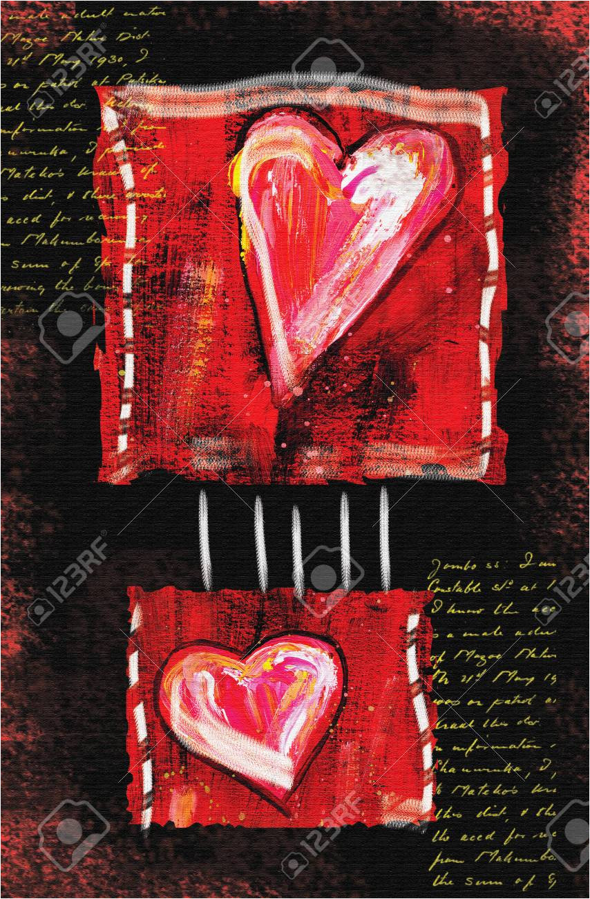 50515118 concept grunge red heart valentine day card hand drawn love greeting card poster hearts on a red bla jpg