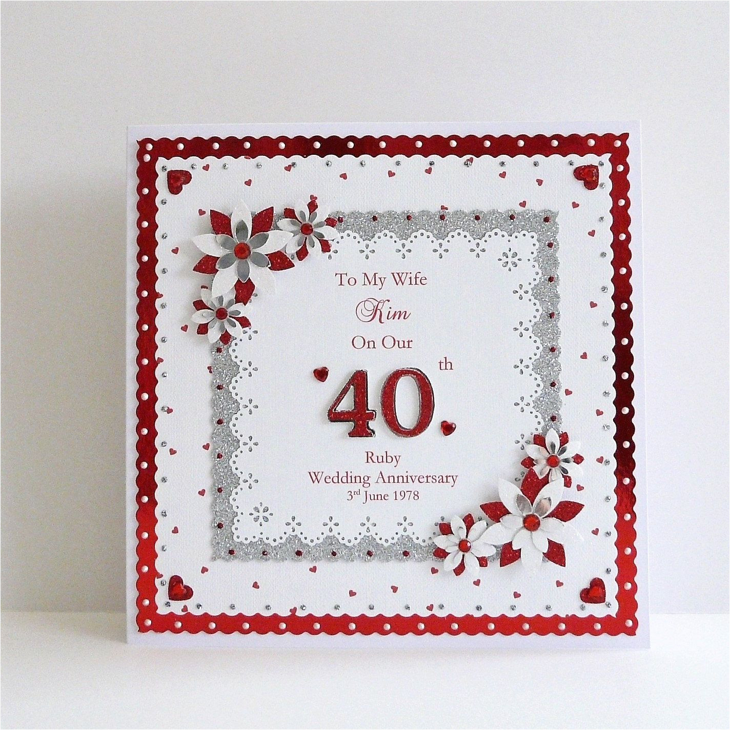 Verse for Ruby Wedding Anniversary Card 40th Ruby Wedding Anniversary Card Wife Husband Mum Dad Nan