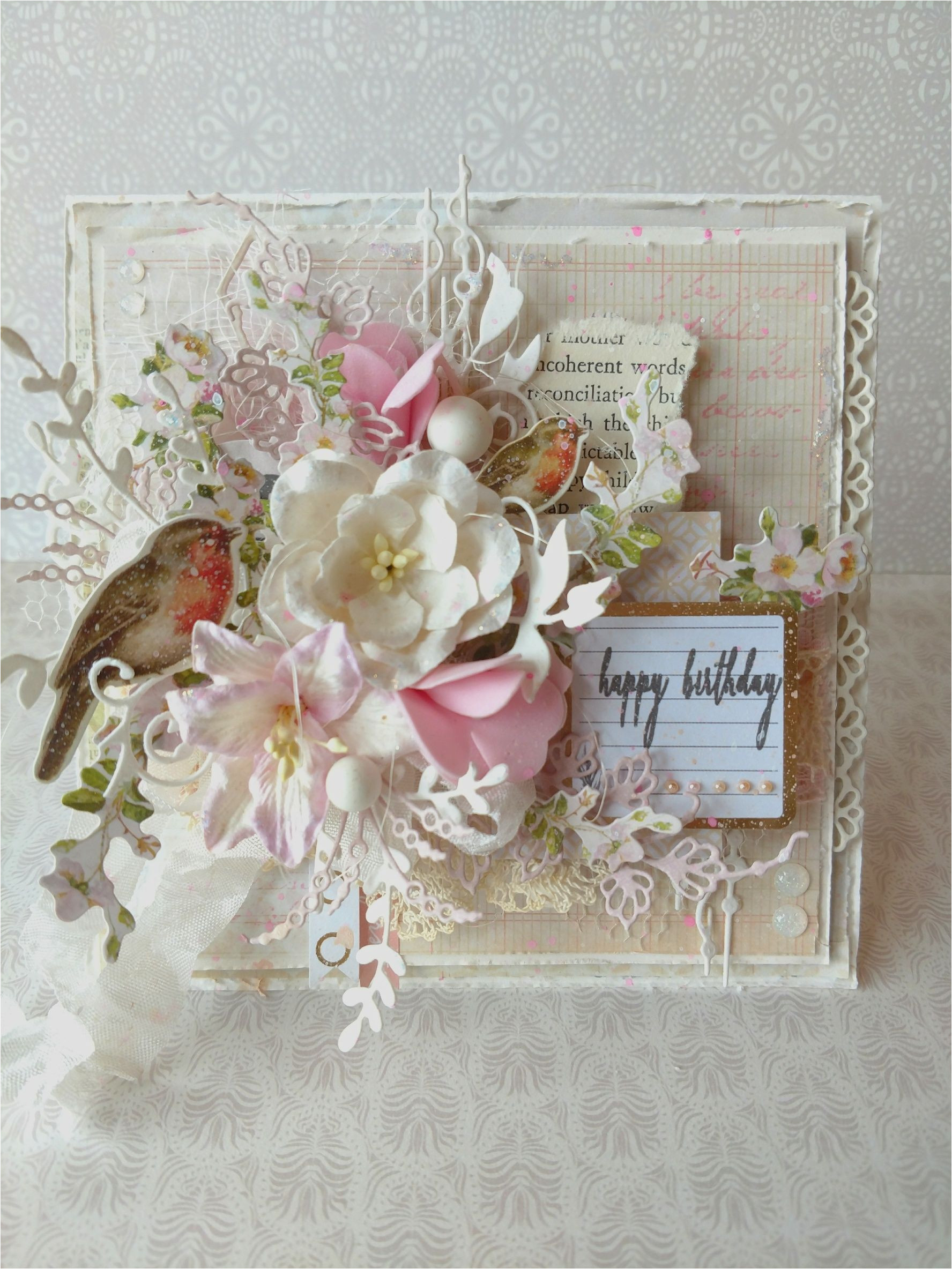 Vintage Style Birthday Card Handmade Shabby Chic Happy Birthday Card Vintage Karten