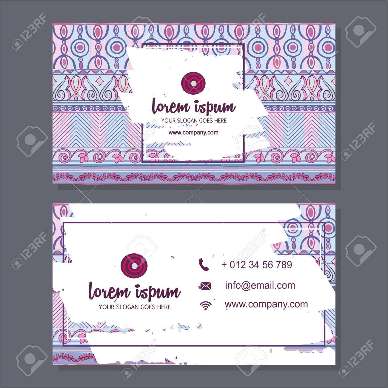 59961723 business card or visiting card template with boho style pattern background corporate identity design jpg