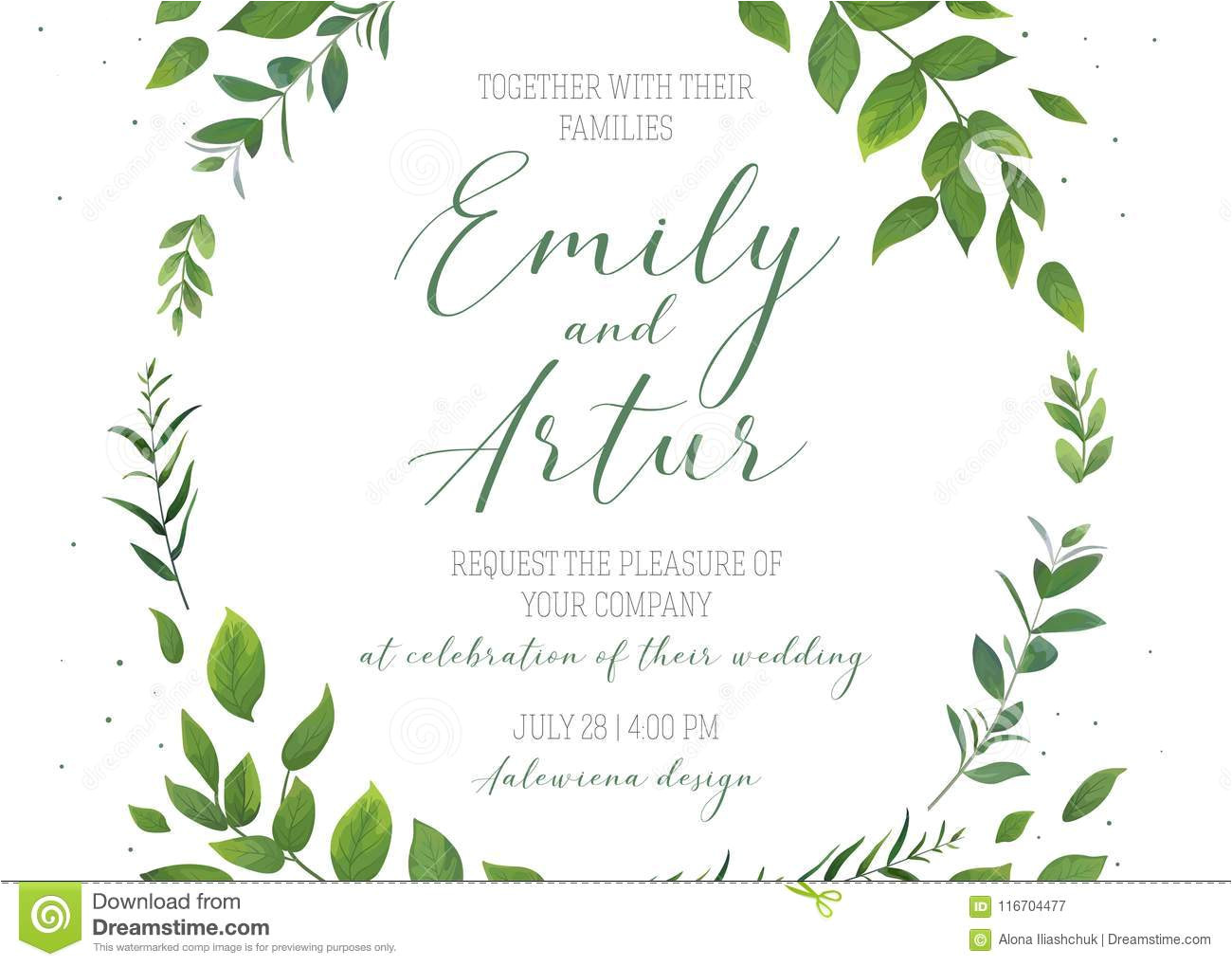 wedding floral invitation invite save date card vector template modern rustic eco style design watercolor botanical green 116704477 jpg