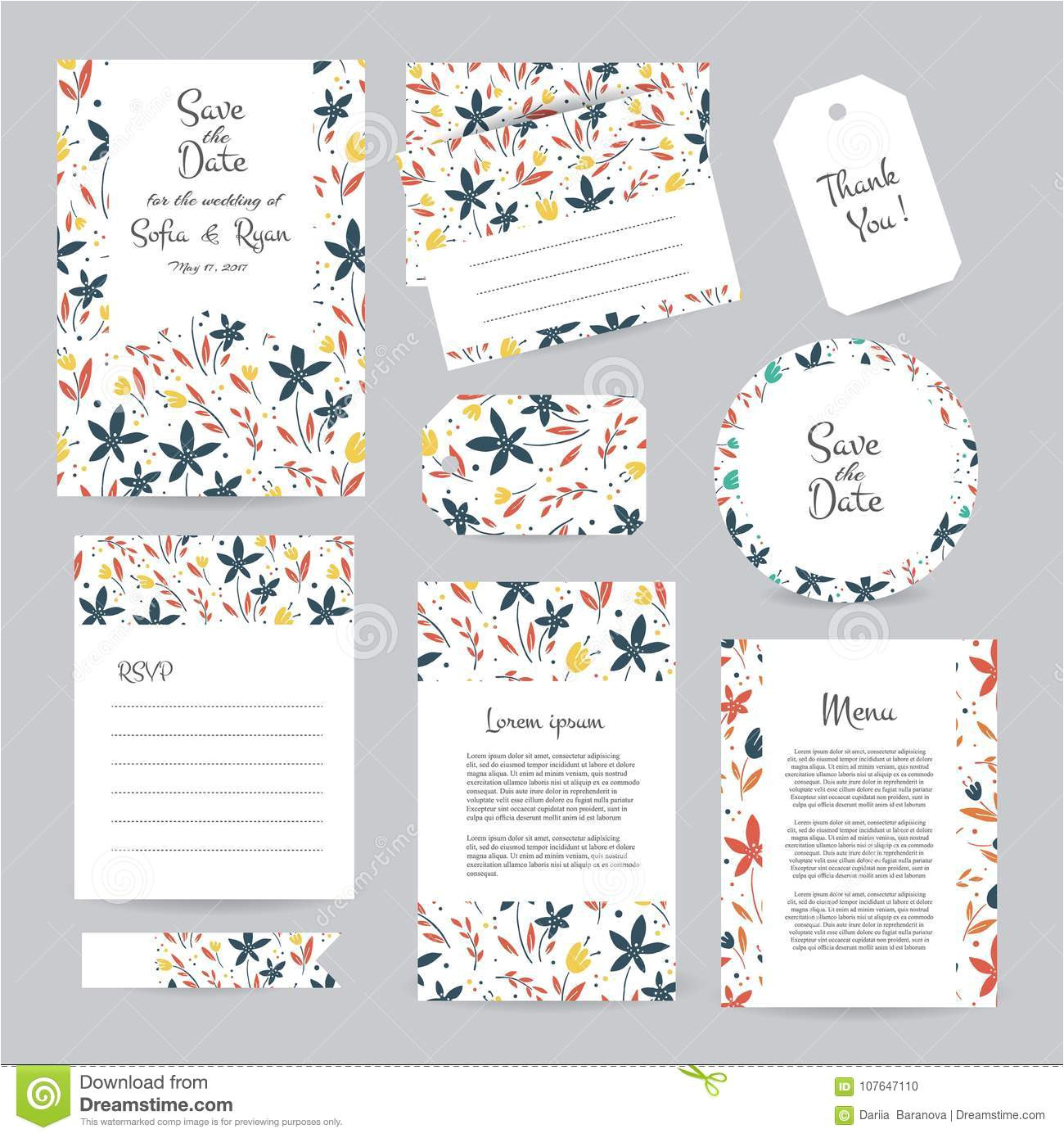vector gentle wedding cards template flower design invitation save date rsvp menu thank you card bridal set 107647110 jpg
