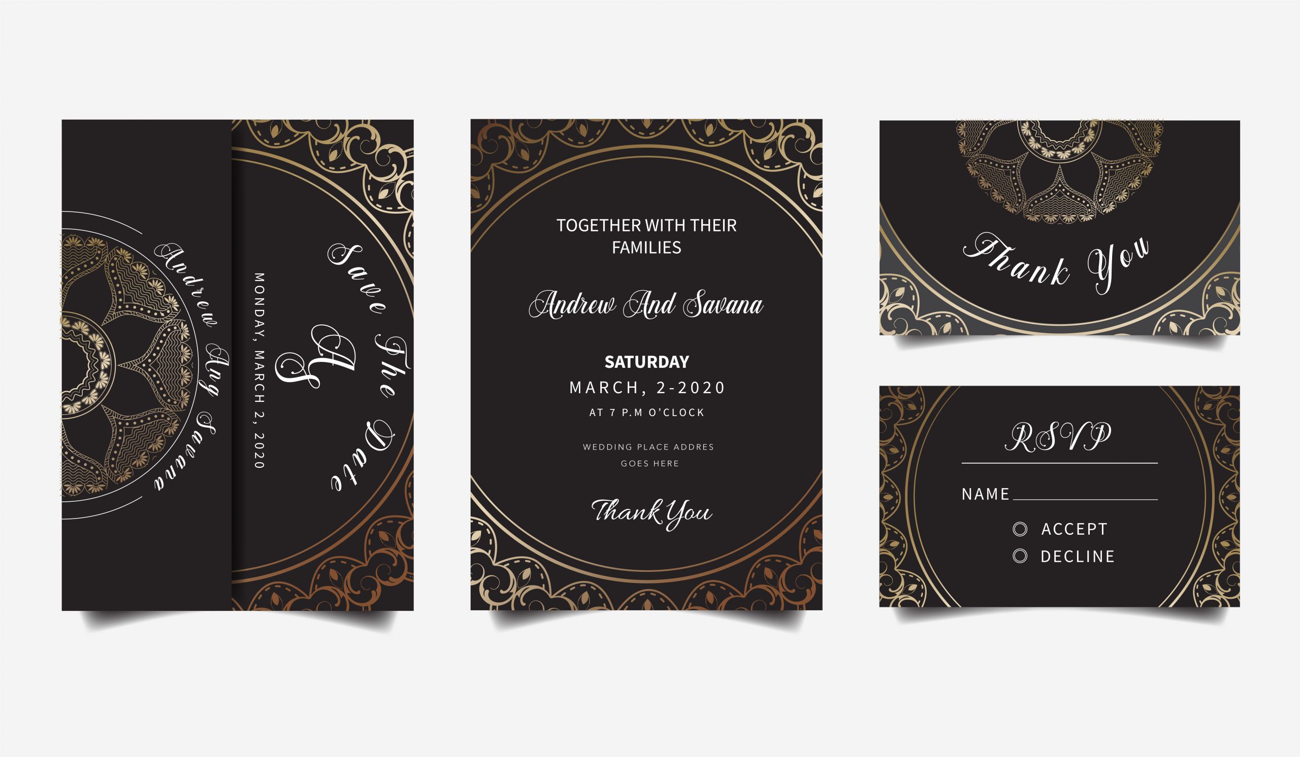 luxury golden mandala wedding invitation set vector jpg