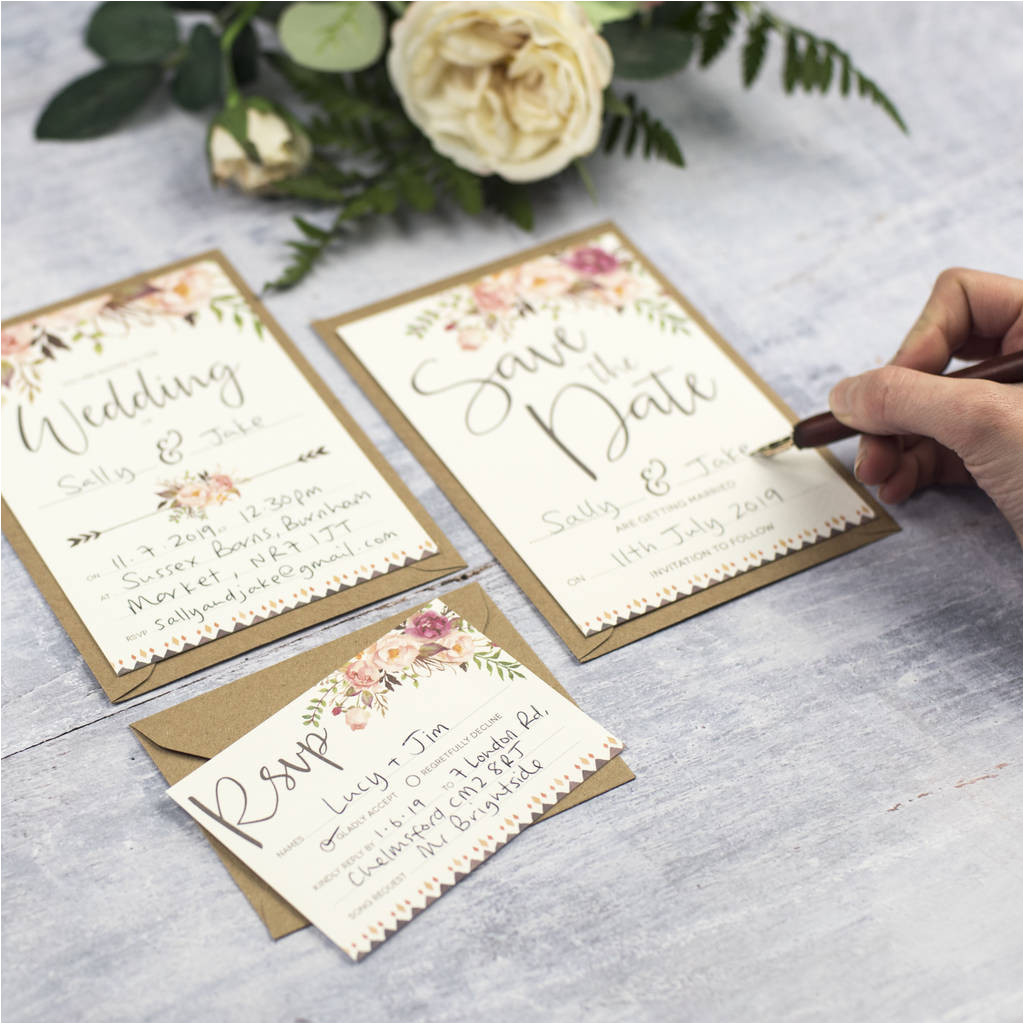 original boho floral write your own wedding invitation set jpg