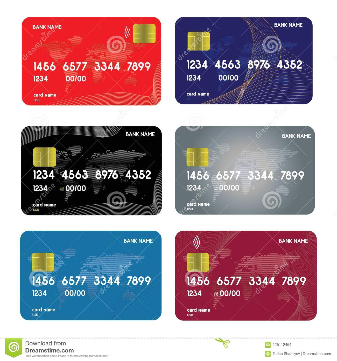 realistic detailed credit cards set colorful abstract design background vector illustration 125112464 jpg