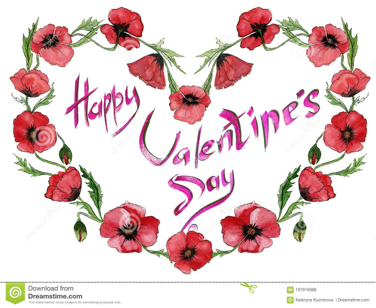 illustration valentine card red poppy flowers making heart shaped frame sign happy s day white background 107916988 jpg