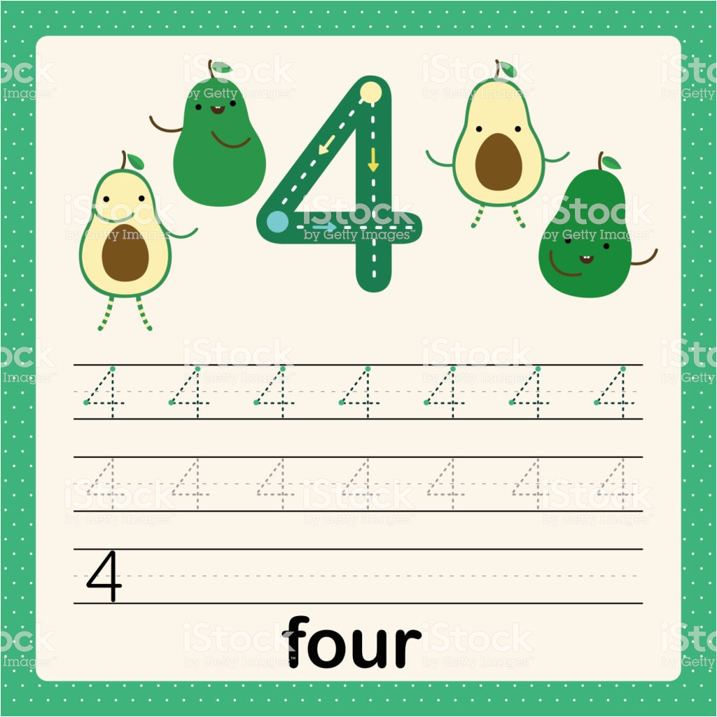 number 4 card for kids learning to count and to write worksheet for vector id1167852011