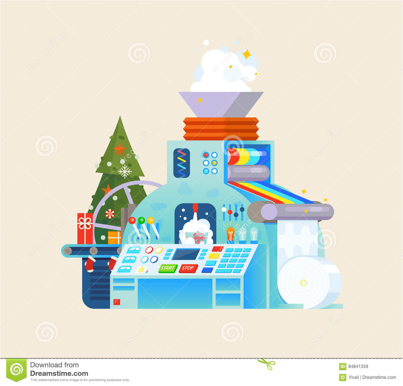 christmas gift factory holiday machine process isometric style winter card illustration concept celebration theme background 84841359 jpg