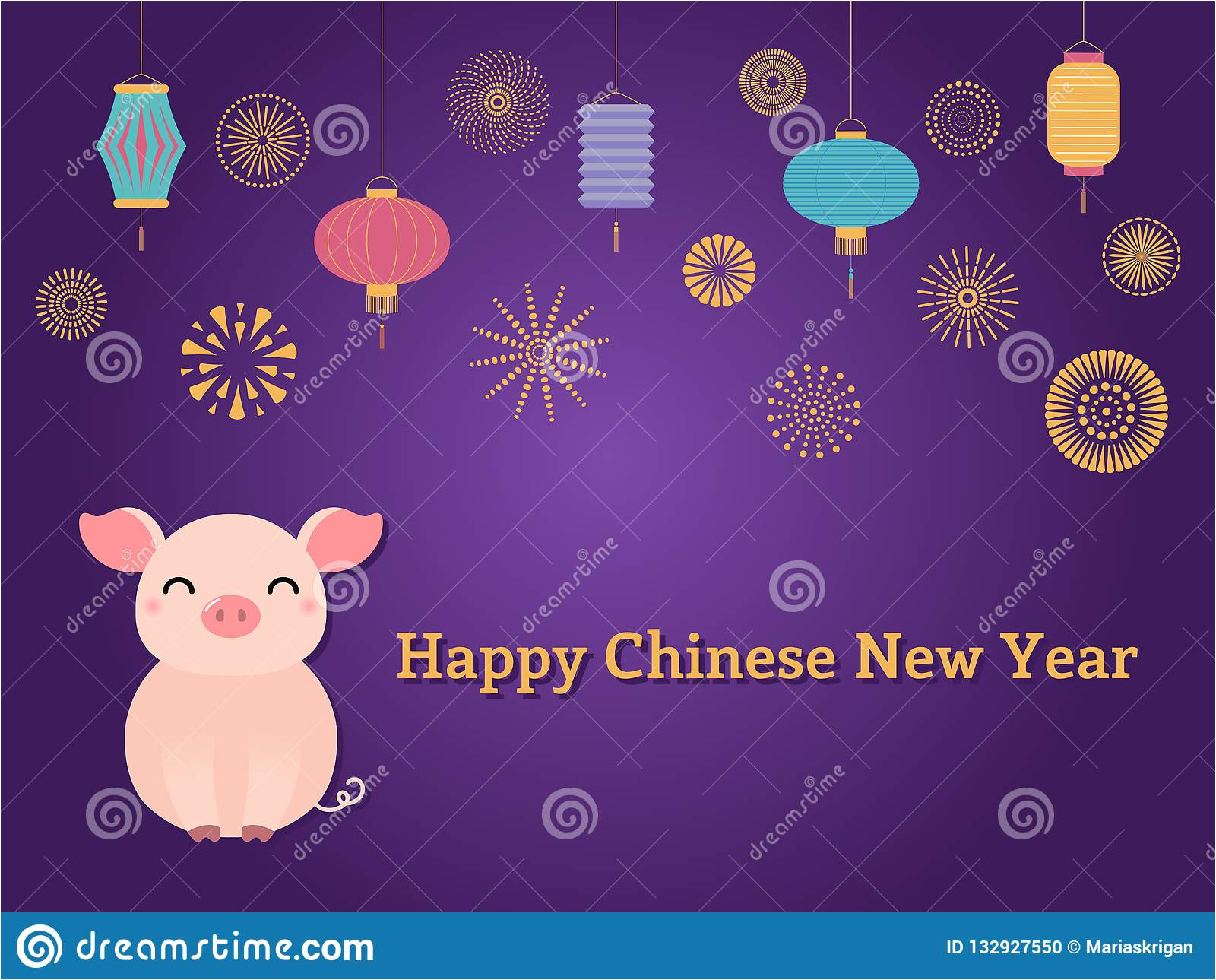 chinese new year greeting card cute pig lanterns fireworks typography vector illustration flat style design concept 132927550 jpg