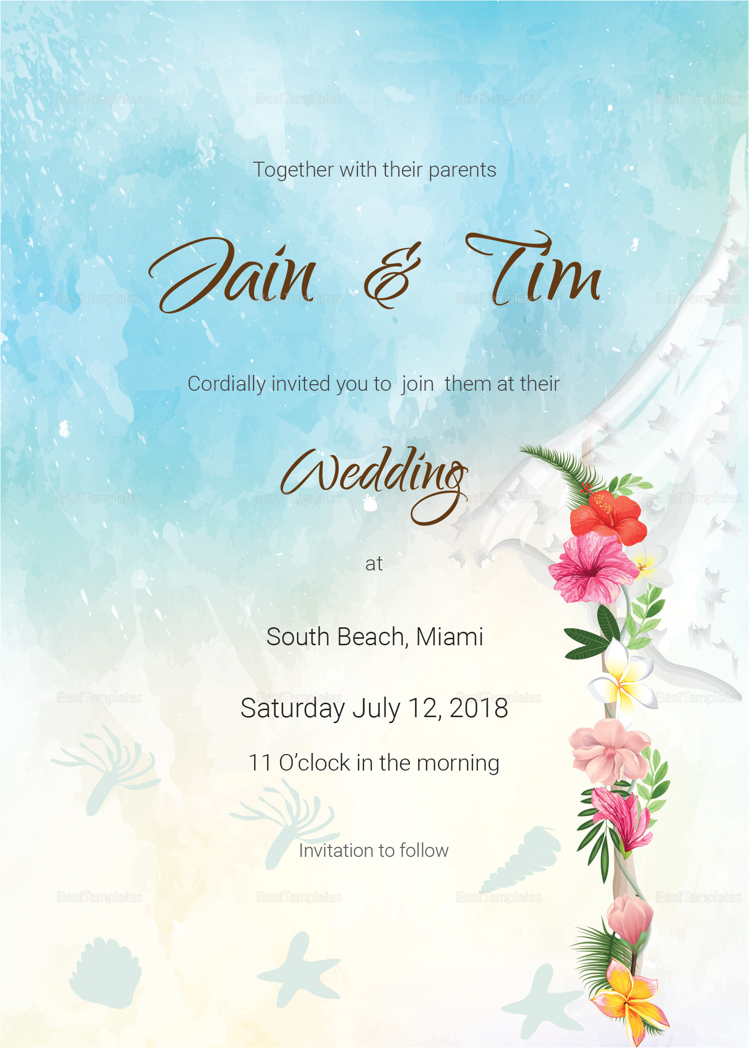 beach wedding invitation card