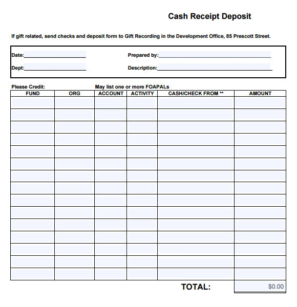 sample deposit receipt