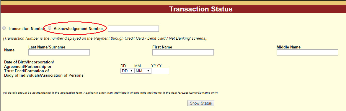 check pan card failed transaction status